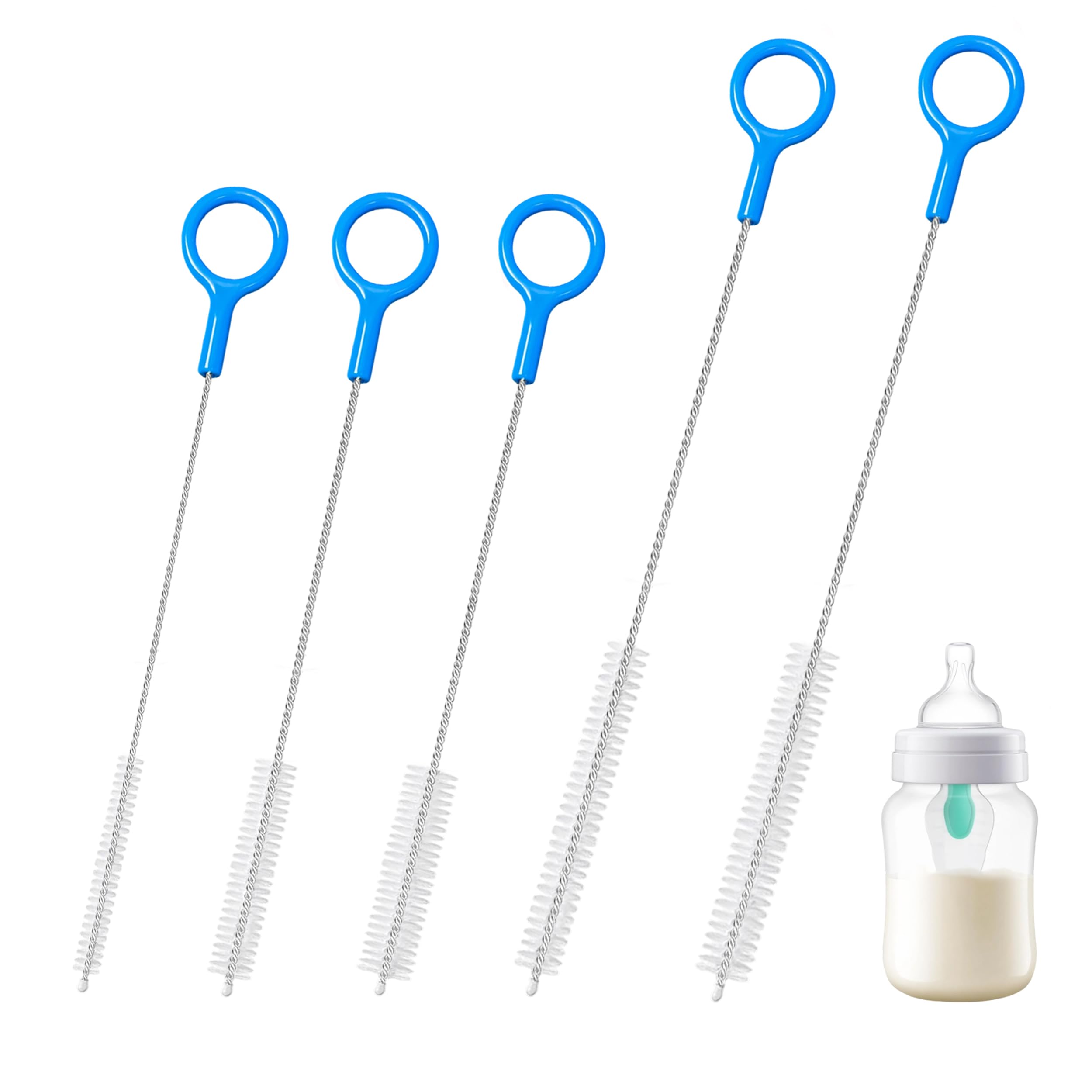 Cidyaust Blue Straw Cleaner Brush For Baby Bottles,Metal Straw Cleaning Brush With Nylon Bristles,Straw Brush Cleaner For Hummingbird Feeder,Various Straws And 20/30/40 Oz Stanley Cup
