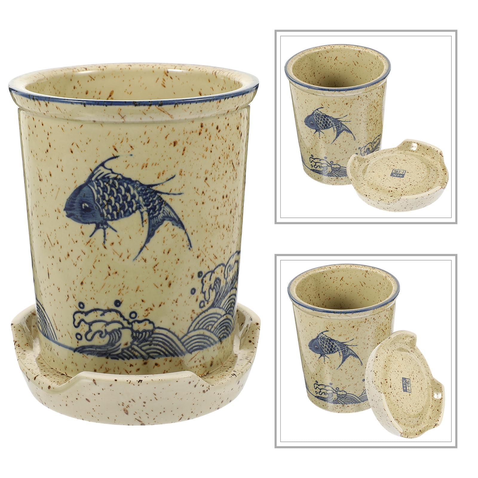 FUOYLOO Porte-ustensiles Cuisine en Céramique Khaki, Support pour Baguettes et Cuillères Design Moderne, Élégant et Fonction de Rangement Pratique