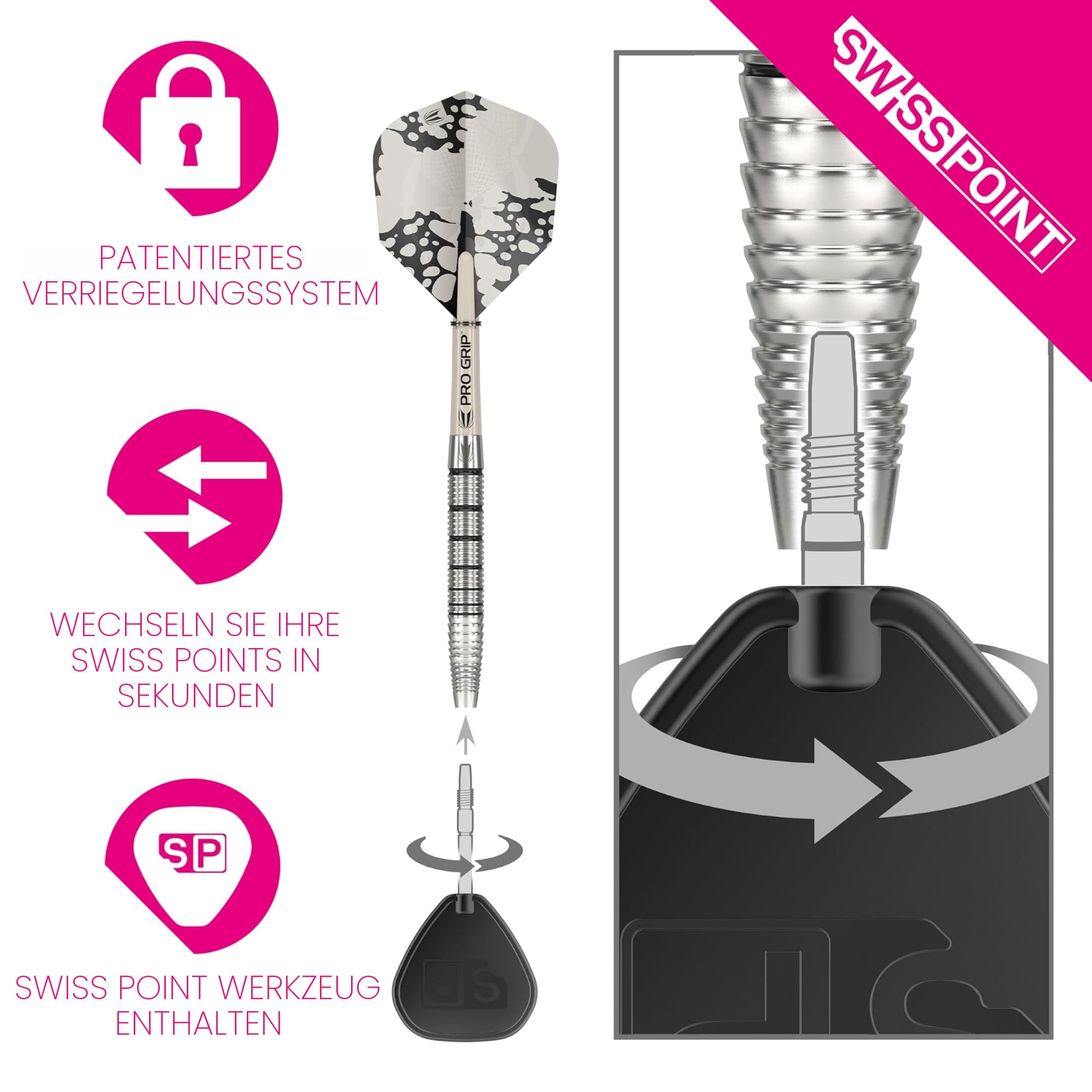 Target Darts EXO Edition 90% Wolfram Stahlspitze Darts Set – Stahlspitzen Dart Sets, Swiss Point Darts mit Pro Grip Schäfte und No.6 Flights, SP Werkzeug Inklusive | Professionelle Dart Sets