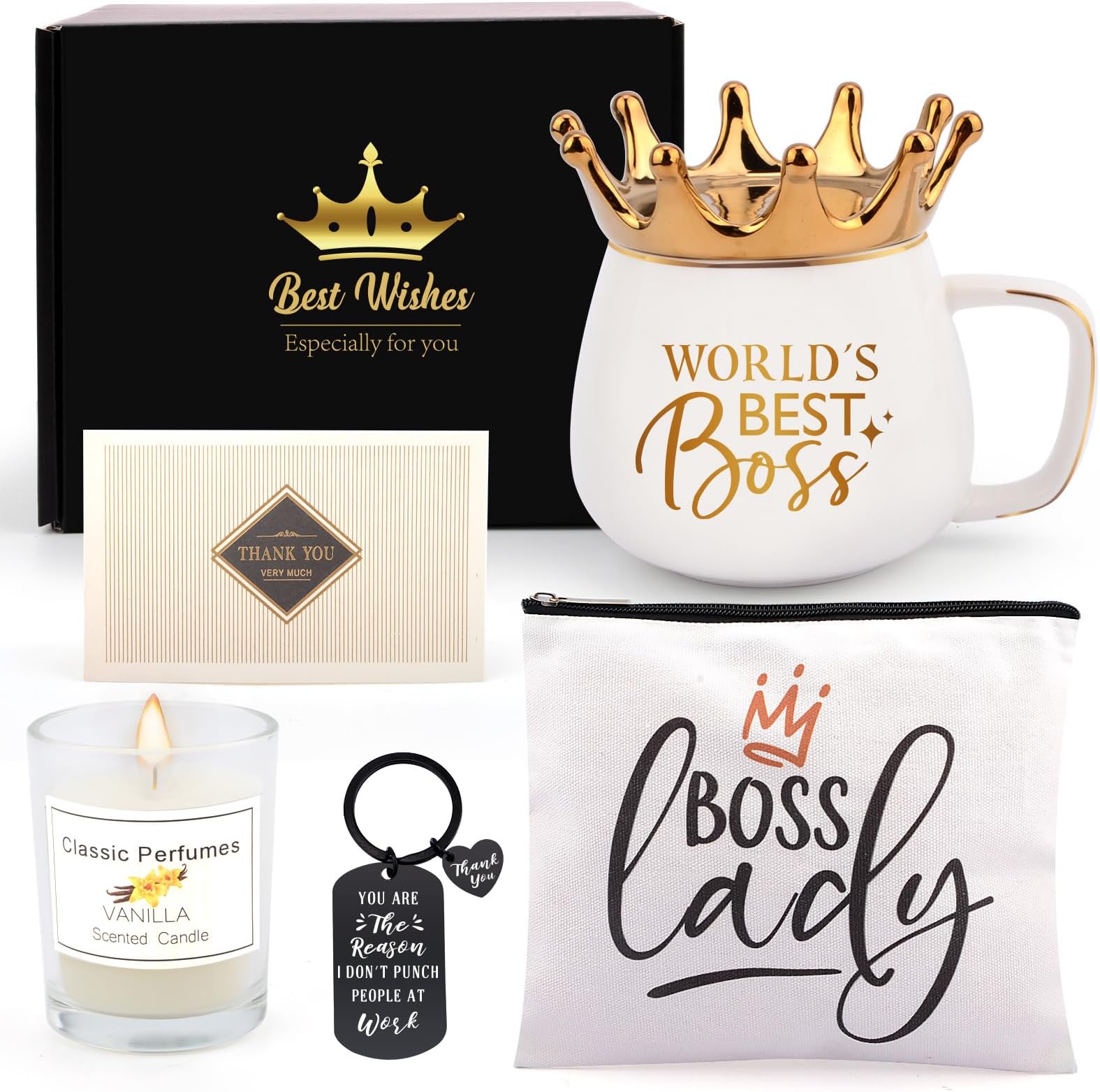 PurtarlyBoss Lady Gifts for Women, Birthday Gift for Female Bosses Day Appreciation Gift Thank You Boss Gifts for Her, Coffee Mug, Makeup Bag, Keychain, Retirement Gift for Bosses Coworker Job Promotion