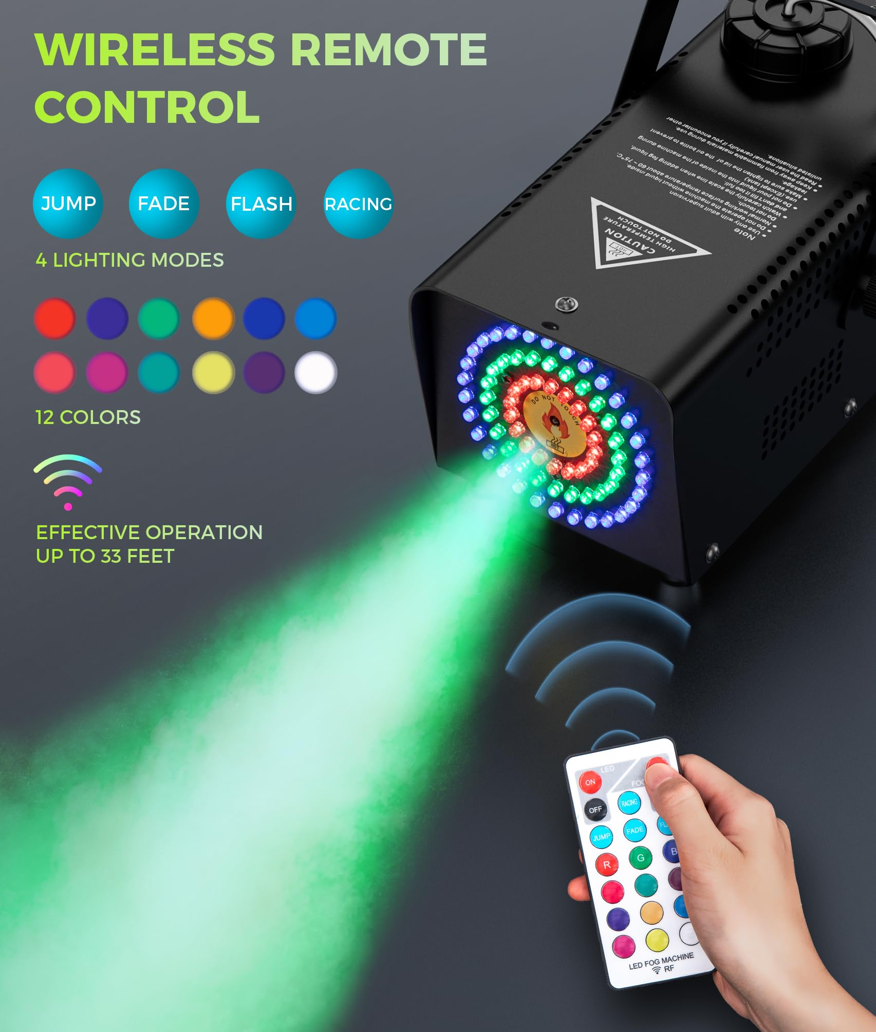 Professionelle Nebelmaschine mit sechseckigem LED-Design & 72 RGB-LEDs & Fernbedienung – 500W Leistung mit starker Sprühkraft – Ideal für Bühne, Disco, Halloween-Partys und Events (Round) | Farbenfroher Nebeleffekt,Funkfernbedienung,Rauch und Licht in ein