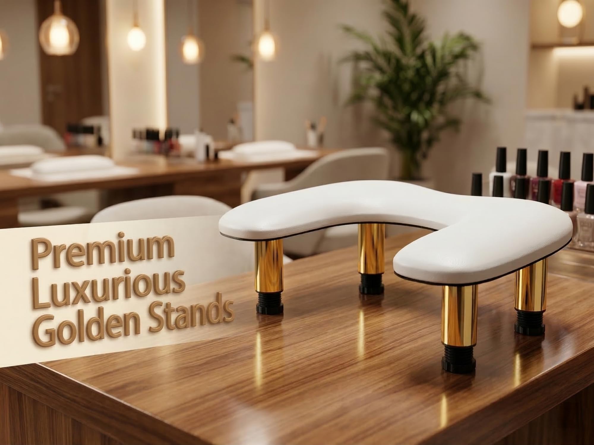 U-Förmig Handauflage Nagelstudio: Golden Strahlender Runder Ständer Wrist Rest - 45°Schräge Unterstützung Handablage Nägel - Weicher und Elastischer Schwamm Handgelenkauflage für Handablage