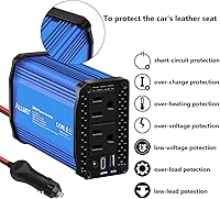 Vista 9 de ALLWEI Inversor de coche de 300 W con puerto USB 3.0 USB-C de 65 W - CC 12 V a 110 V (rojo y azul)