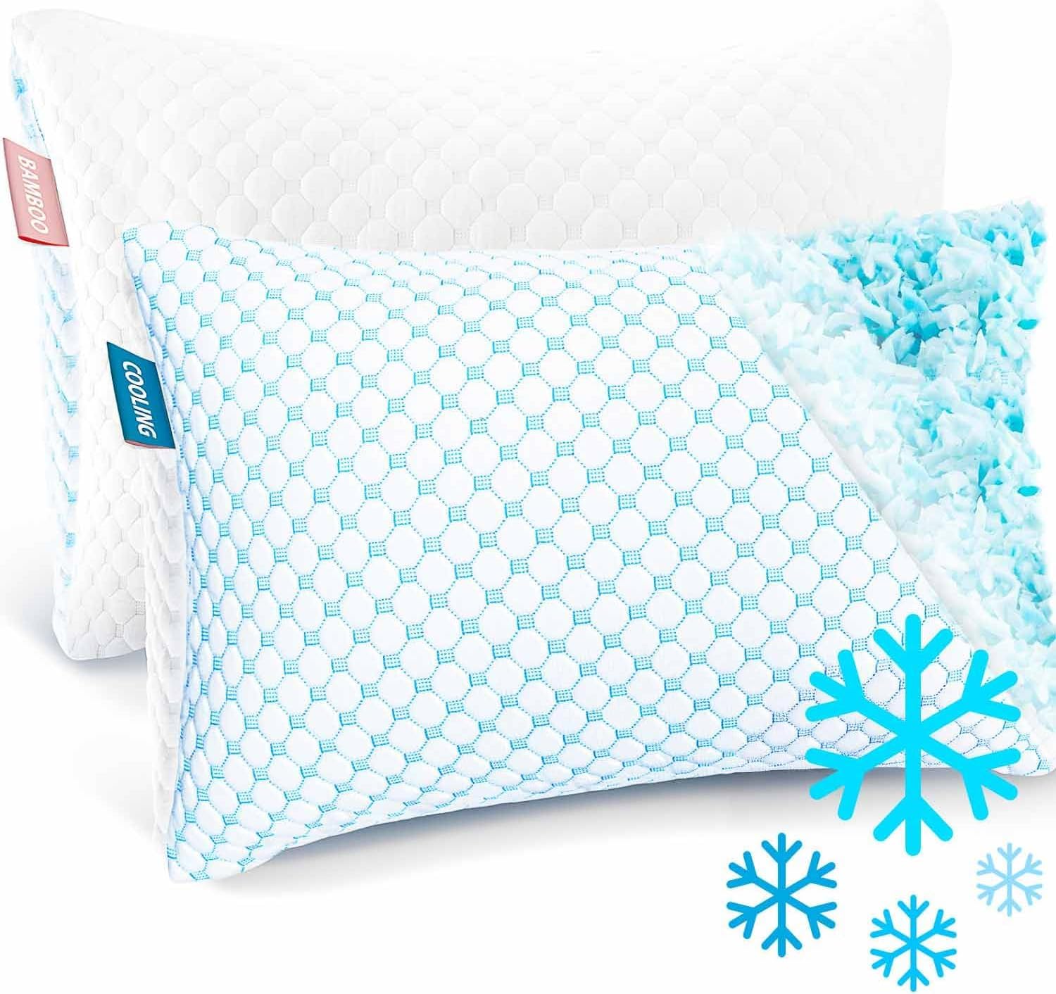 Nestl Cooling Memory Foam Pillow with Down Alternative Pillows Combo Set - Queen Size Set of 2, 1 Soft and 1 Firm, Adjustable for Side, Back, Stomach Sleepers, Breathable Washable Bed Cover, 20”x30”