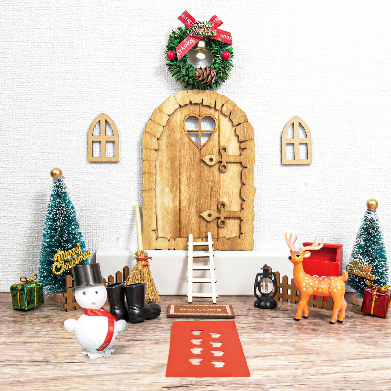 Set Porta Elfo Di Natale In Legno 26 Pezzi – Mini Villaggio Con Albero E Pupazzo Di Neve - 5
