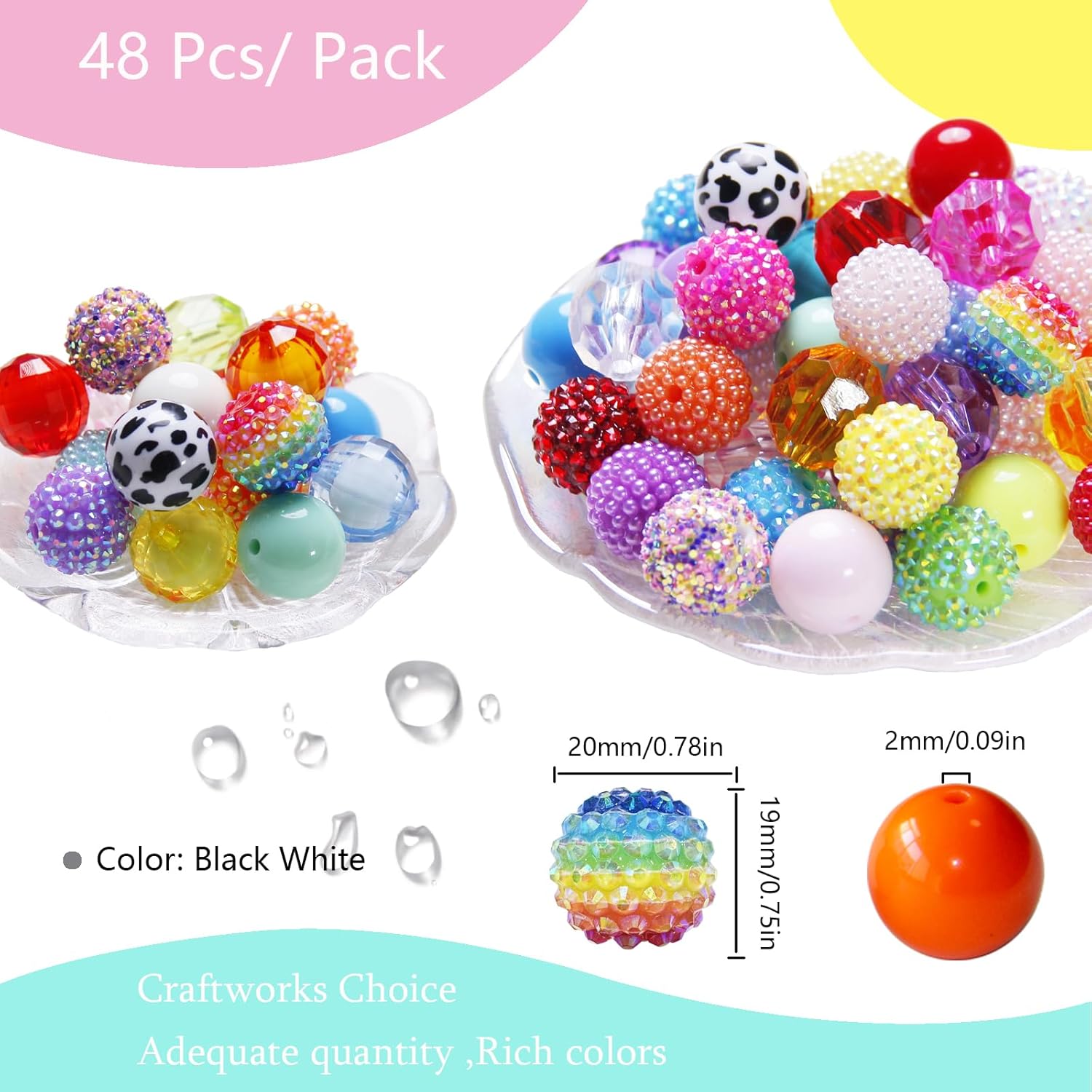 100 Pcs 20mm Beads Macaron Color for Pens Rhinestone Bubblegum Beads Mixed Acrylic Round Chunky Bead Sparkly Craft Large Balls Bead for Pen Beadable Keychain Bracelet DIY Jewelry Making Supplies - Image 4