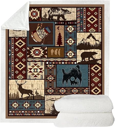 Miniatura 7 de Manta azteca rústica de otoño nativo del suroeste americano, manta navajo, manta mexicana, manta india, manta de oso y ciervo, decoración de granja