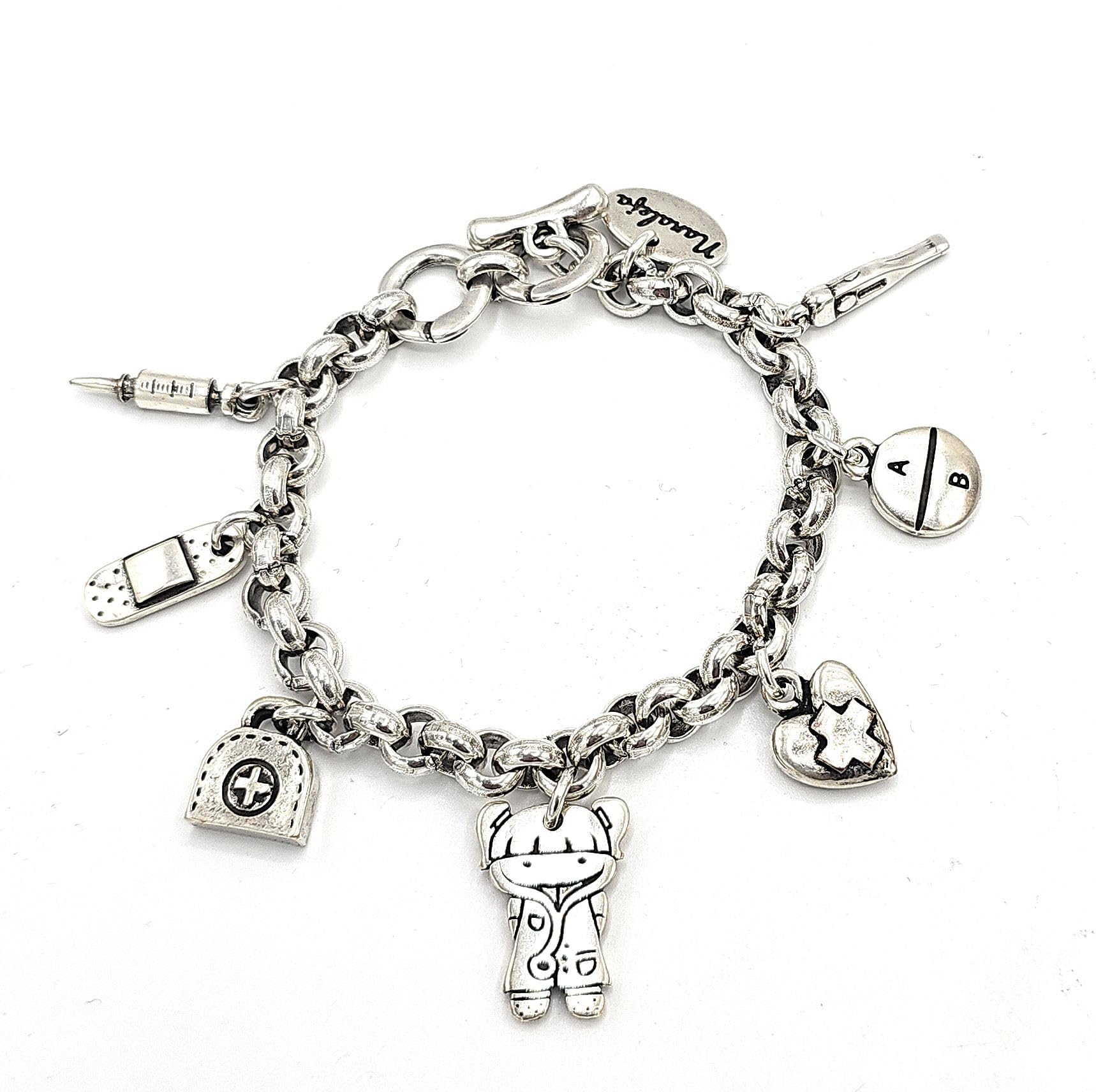 Pulsera enfermera 7 charms regalo para enfermeras y médicos - pulseras personalizadas - con baño de plata - regalo original para enfermera - hecha en España