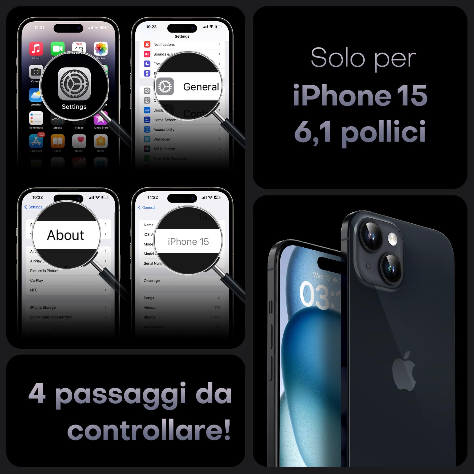 TOCOL Cover Magnetica per iPhone 15 6,1 Pollic, Compatibile con MagSafe, Protezione Fotocamera Integrata, Custodia Antiurto Traslucida Opaca, Nero