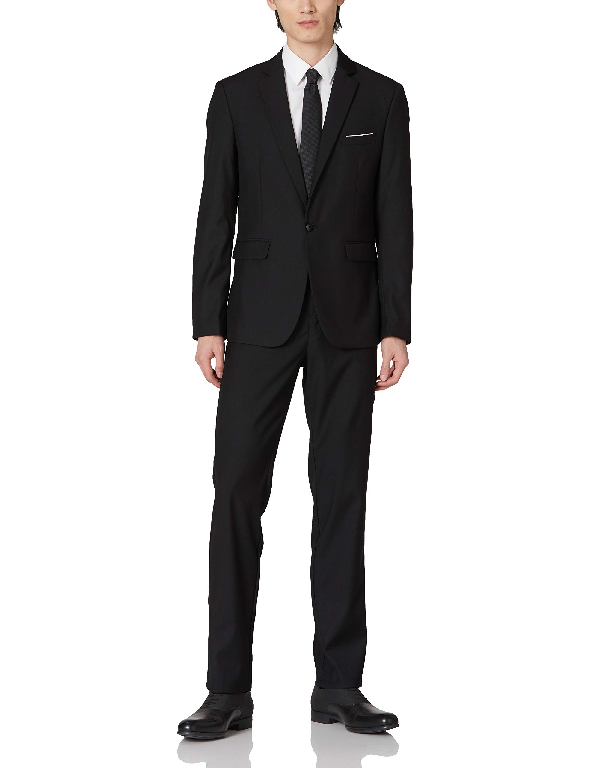 UNINUKOO Menâ€s 2 Piece Suit Slim Fit One Button Solid Formal Wedding Tux Blazer & Pants US Size 30 Black