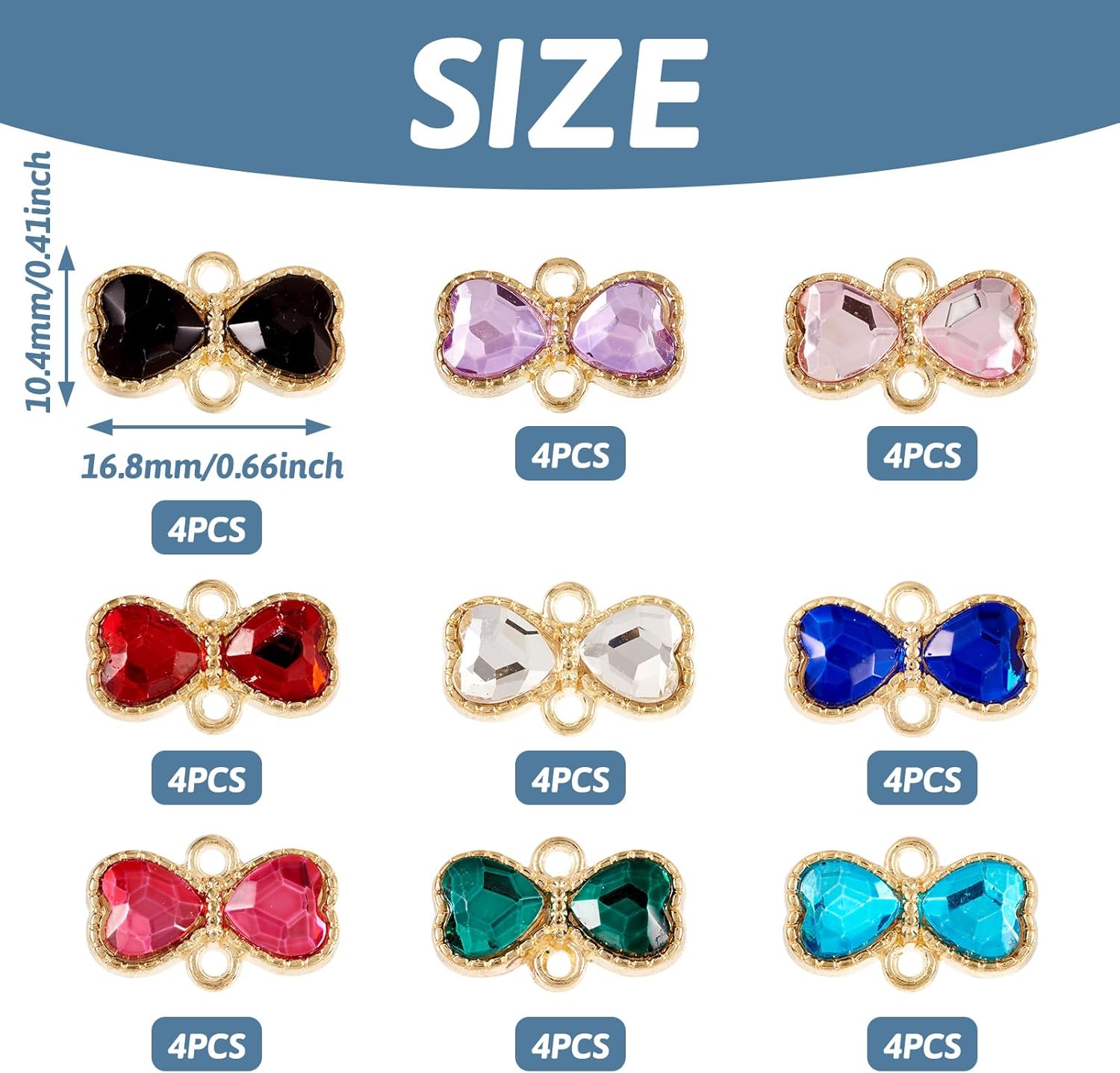 Cheriswelry 36Pcs Alloy Rhinestone Connector Charms Bowknot Birthstone Pendants Link Colorful Earring Dangle Charms 9 Colors 10.4x16.8mm for DIY Necklace Bracelet Jewelry Making - Image 2