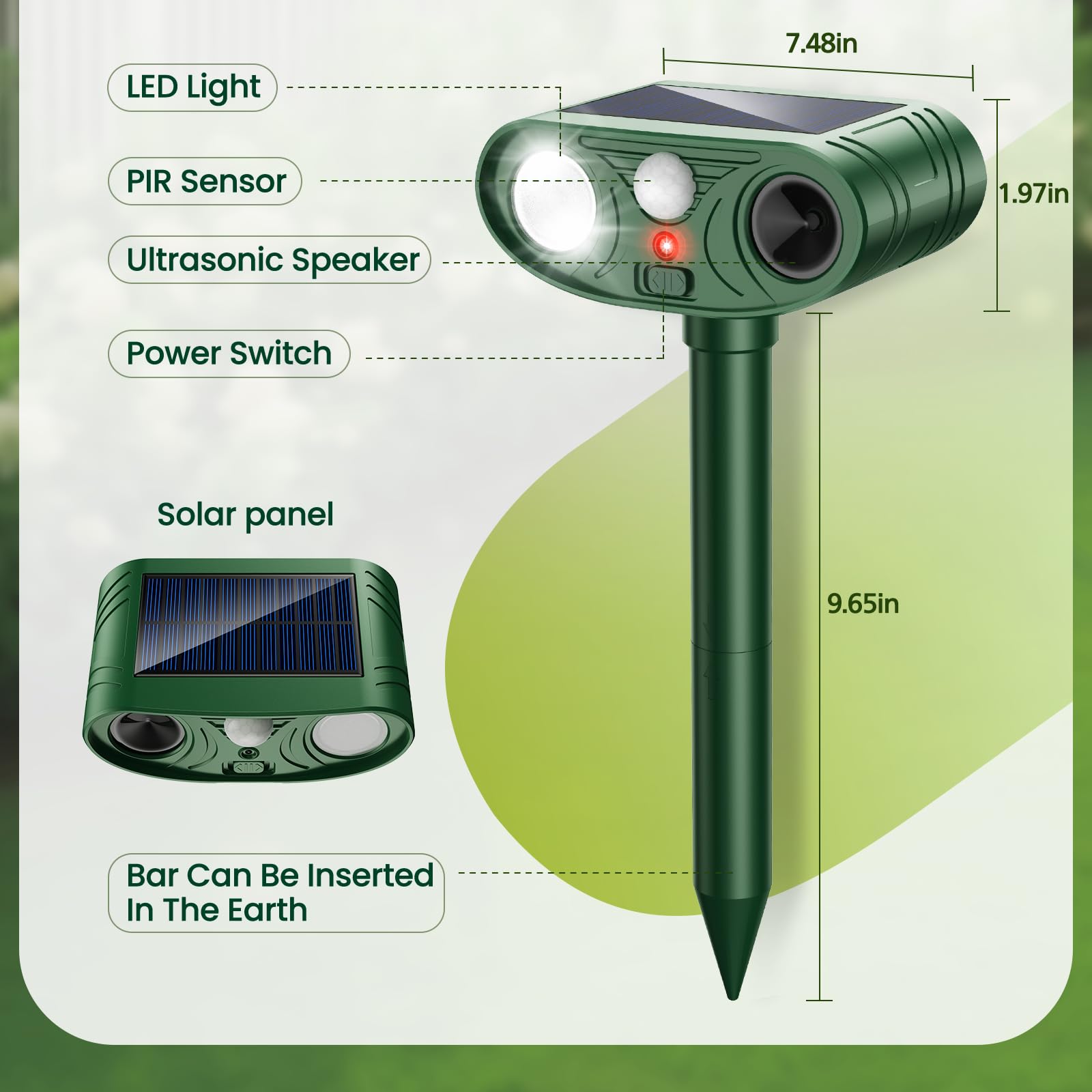 2026 Upgraded Solar Ultraschall Tiervertreiber Outdoor Hirsch Katzenschreck mit Bewegungsmelder Blitzlicht (2)