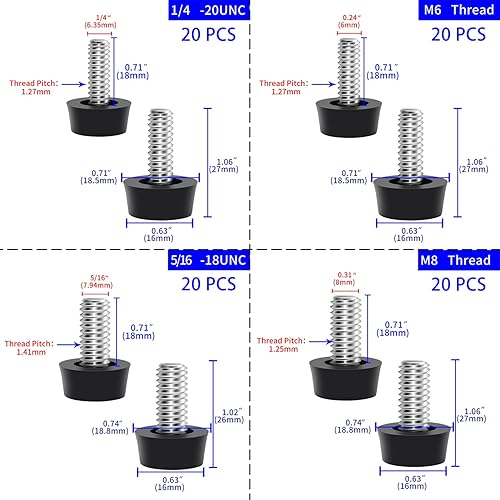 Miniatura 6 de 20 niveladores de muebles ajustables de rosca UNC de 516 pulgadas y 18 pies de rosca, patas de acero galvanizado para muebles, niveladores de piso,