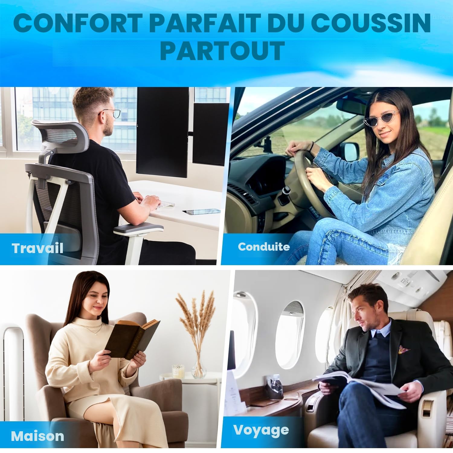 Qutool Coussin compensé en Mousse à mémoire de Forme pour Voiture - Coussin de siège de Voiture - Coussin de siège conducteur - Coussin de siège - Coussin de siège pour Chaise de Bureau