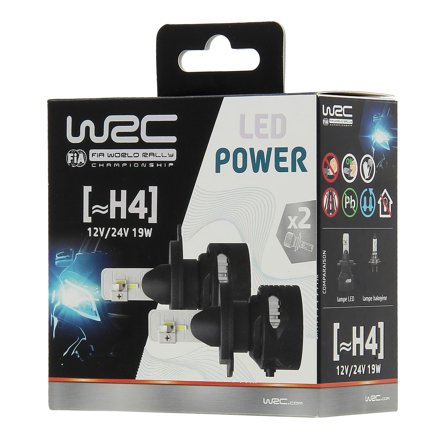WRC 007550 2 żarówki LED H4 12V / 24V 19 W, mocna lampa samochodowa