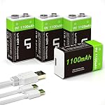 LP 9V Batteries rechargeables au lithium-ion 4-Pack 1100mAh, USB-C Charger 2-in-1 Câble, batterie longue durée pour alarmes de fumée, talkies Walkie, contrôleurs de jeu, micros et lampes de poche