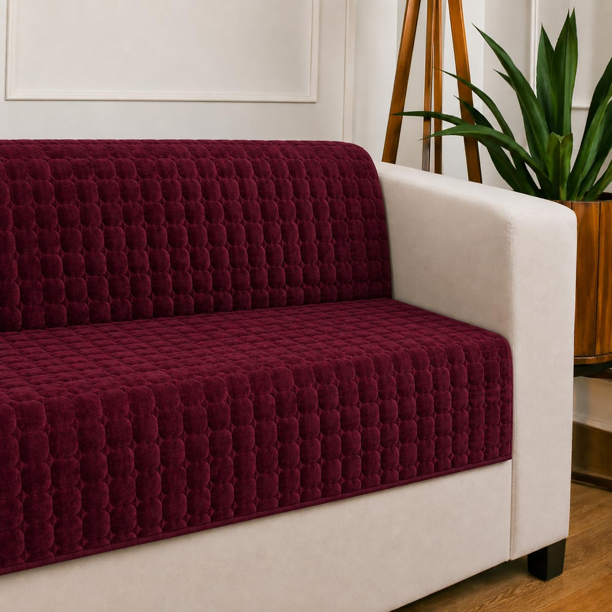 STITCHNEST 'Haven Soft Series' 1 Seater Sofa Cover | Full Coverage Sofa Cover| Premium Velvet Fabric, Washable & Durable Furniture Cover for Modern Living Rooms