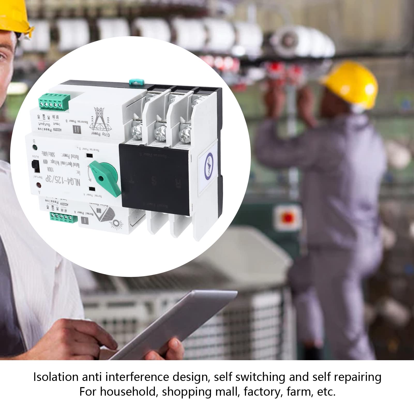 Marhynchus Uninterruptible Dual Power Transfer Switch Circuit Electrical Selector Switch 400V 100A for Homes, Shopping Malls, Factories, Farms