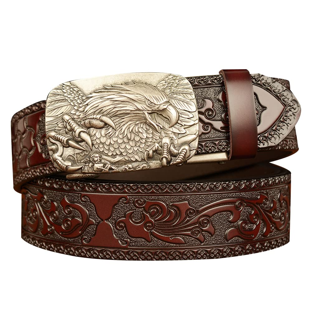 BDAYEK Men's Belt Men's Automatic Buckle Leather Ratchet Belt, Adjustable Dress Casual(B,130Cm/51Inch)