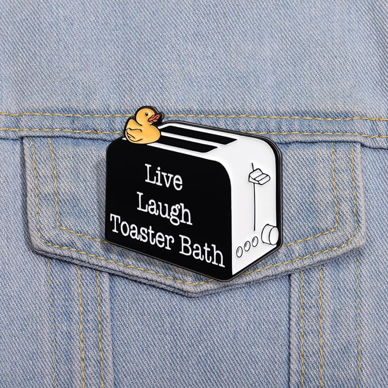 Image of Cute Toaster Brooch Cartoon Little Yellow Duck Enamel Pins for Women Girls Boys Novelty Funny Live Laugh Toaster Bath Letter Lapel Pin Geometric Brooches Hat Jacket Backpacks Bags Clothing Badge Accessories Jewelry