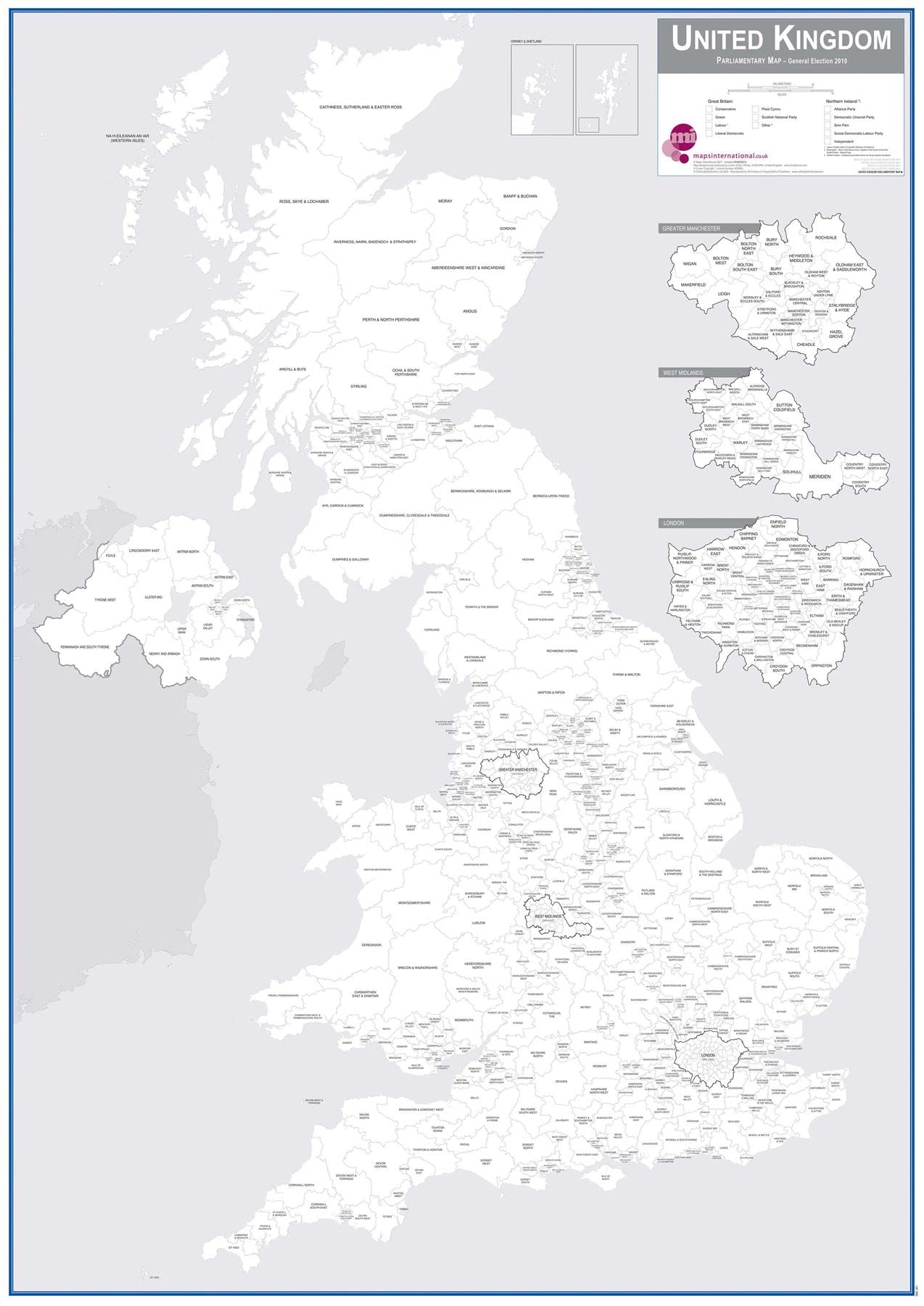 UK Parliamentary Boundary Outline Map (Laminated)