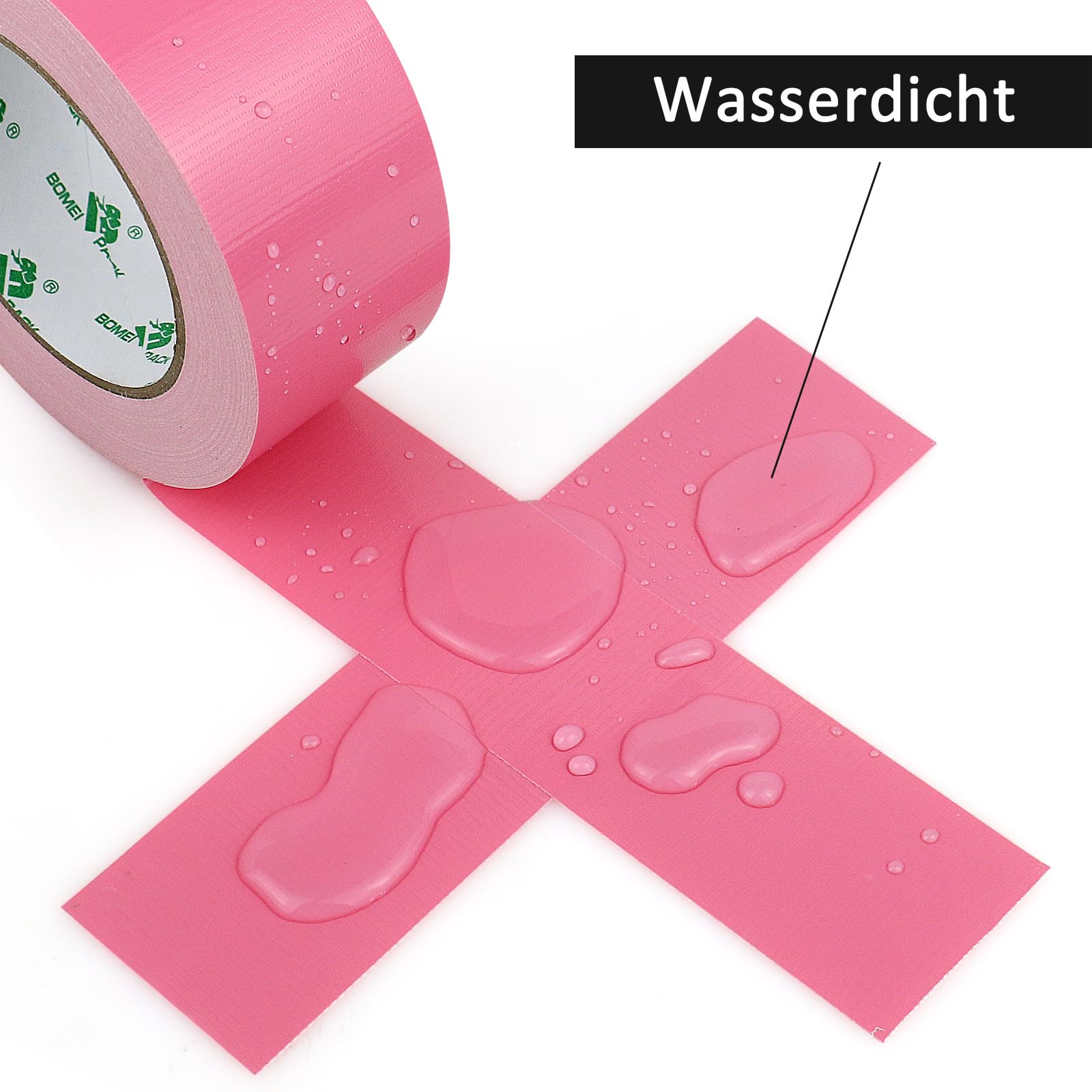BOMEI PACK Lot de 2 rouleaux de ruban adhésif rose de 50 mm x 30 m - Ruban adhésif et imperméable pour réparer, fixer, renforcer et sceller