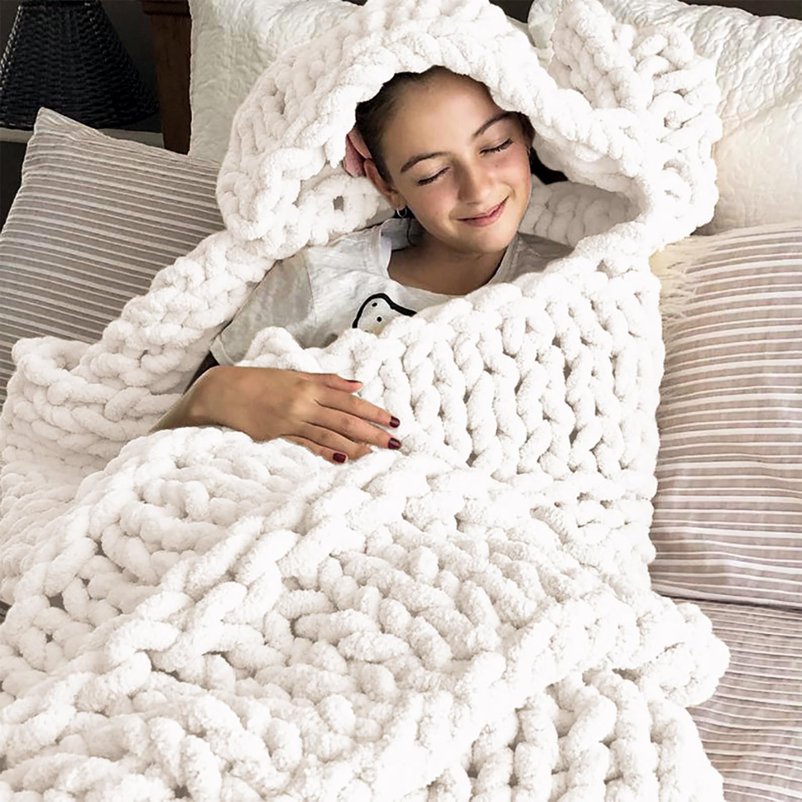 Plaid grosse maille couverture canapé contre le froid hivernal