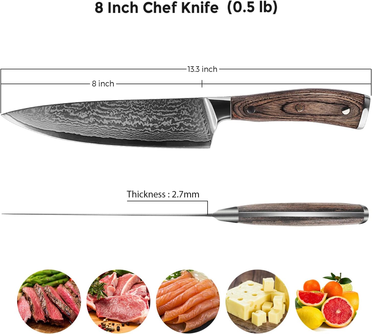 Buy Chef Knife, 8inch Kitchen Knife Damascus 10cr15mov Steel Sharp