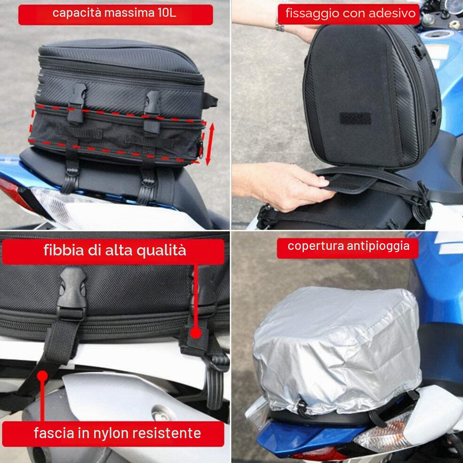 Borsa Posteriore per Sella Moto, Borsa Moto Posteriore Impermeabile Multifunzionale Borsa per Deposito Bagagli