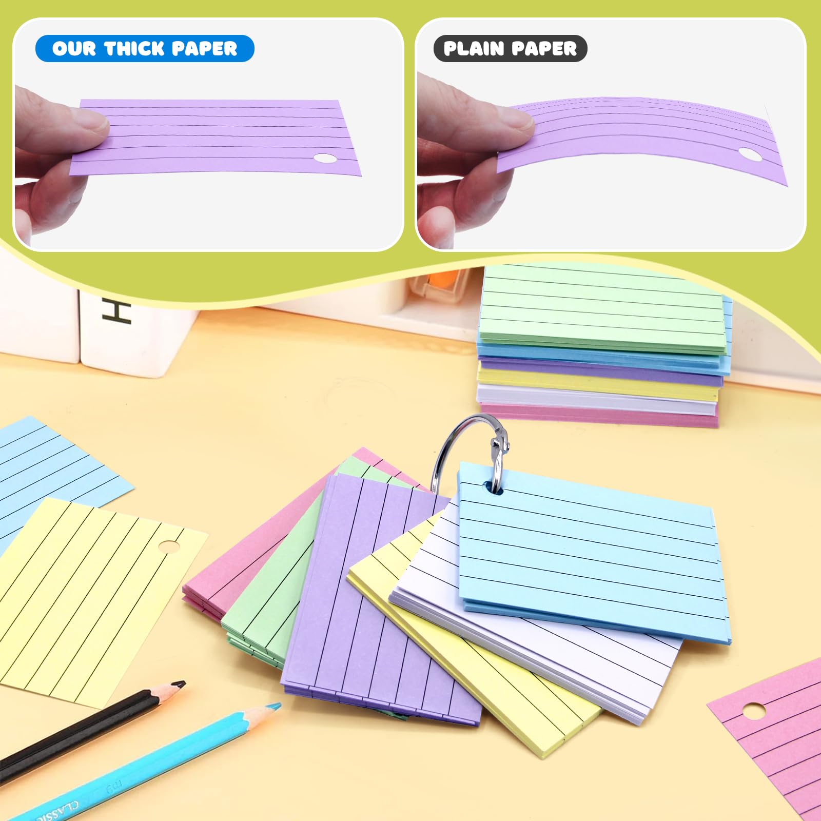 Fiches Bristol A8 Lignées 600 Cartes d’Index Couleurs 6 Anneaux de Reliure