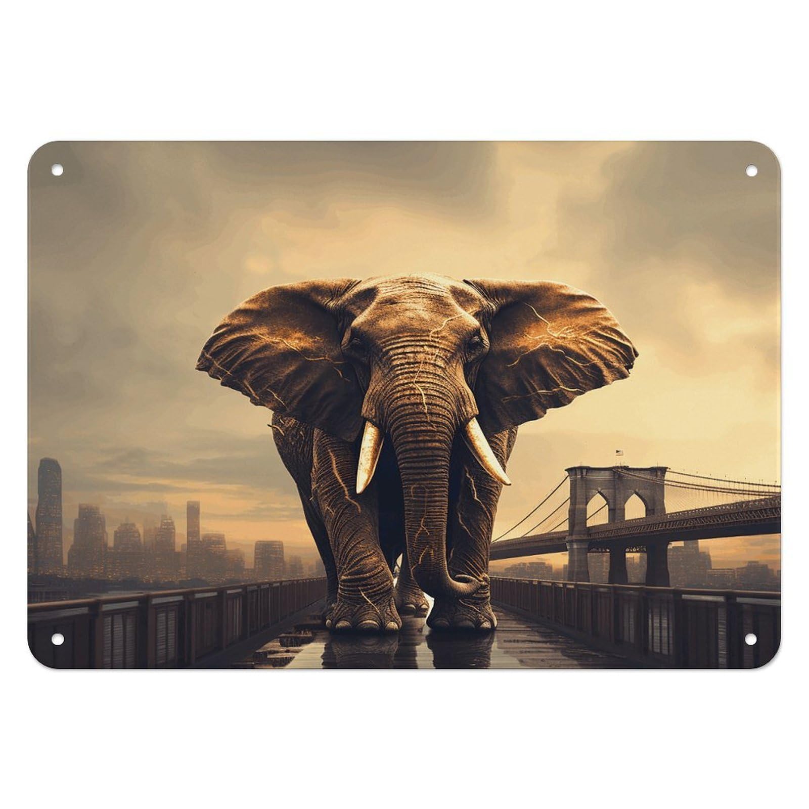Fodpand Style Elephant On A Bridge Retro Vintage Metal Tin Sign,Wall Art Decor Garden Plaque Poster For Bedrooms Yard Bars Pubs Patios Porches 7.9X5.5 Inch