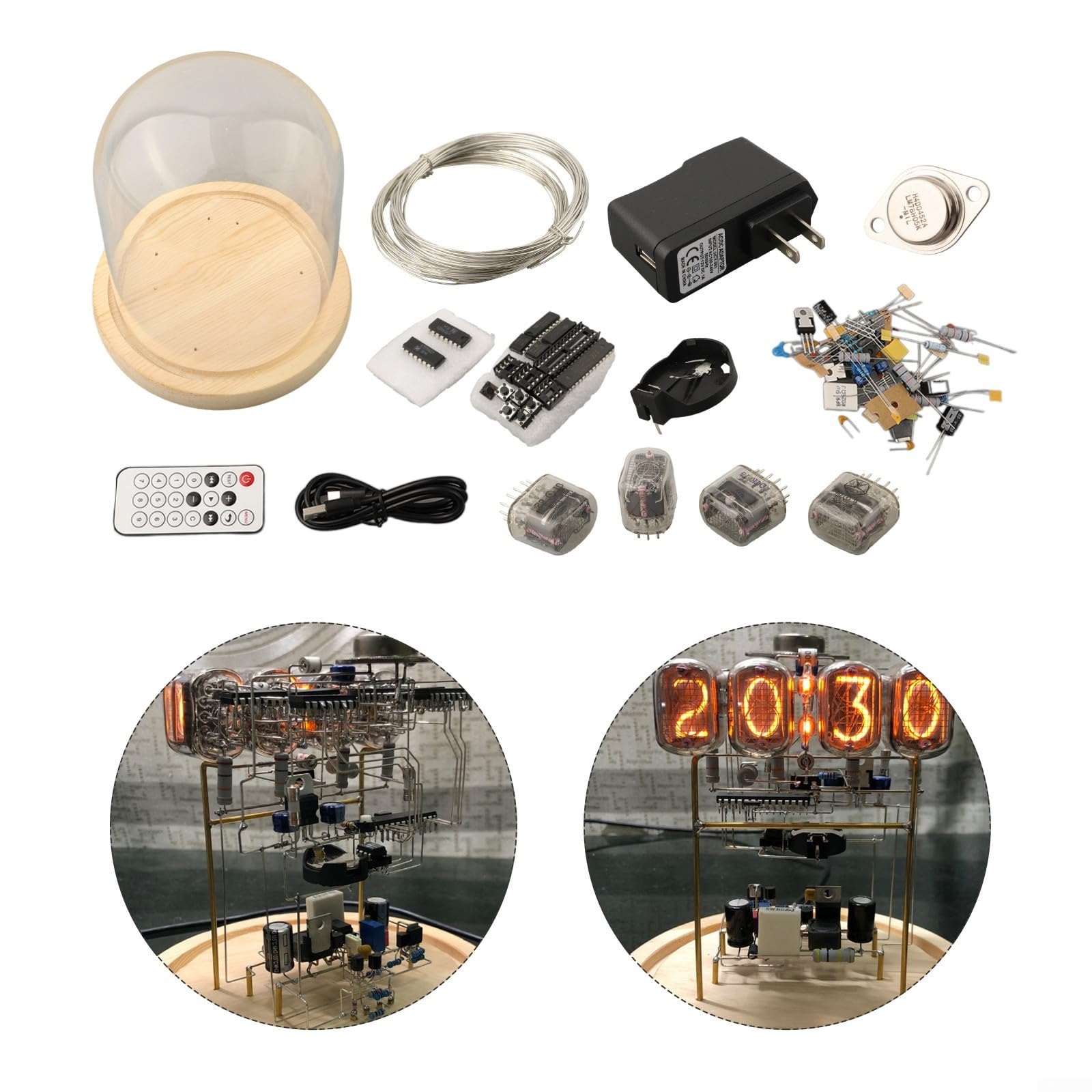Nixie IN12 Kit d'horloge à tube avec affichage numérique élégant avec verre transparent parfait pour l'éclairage de la maison (A)