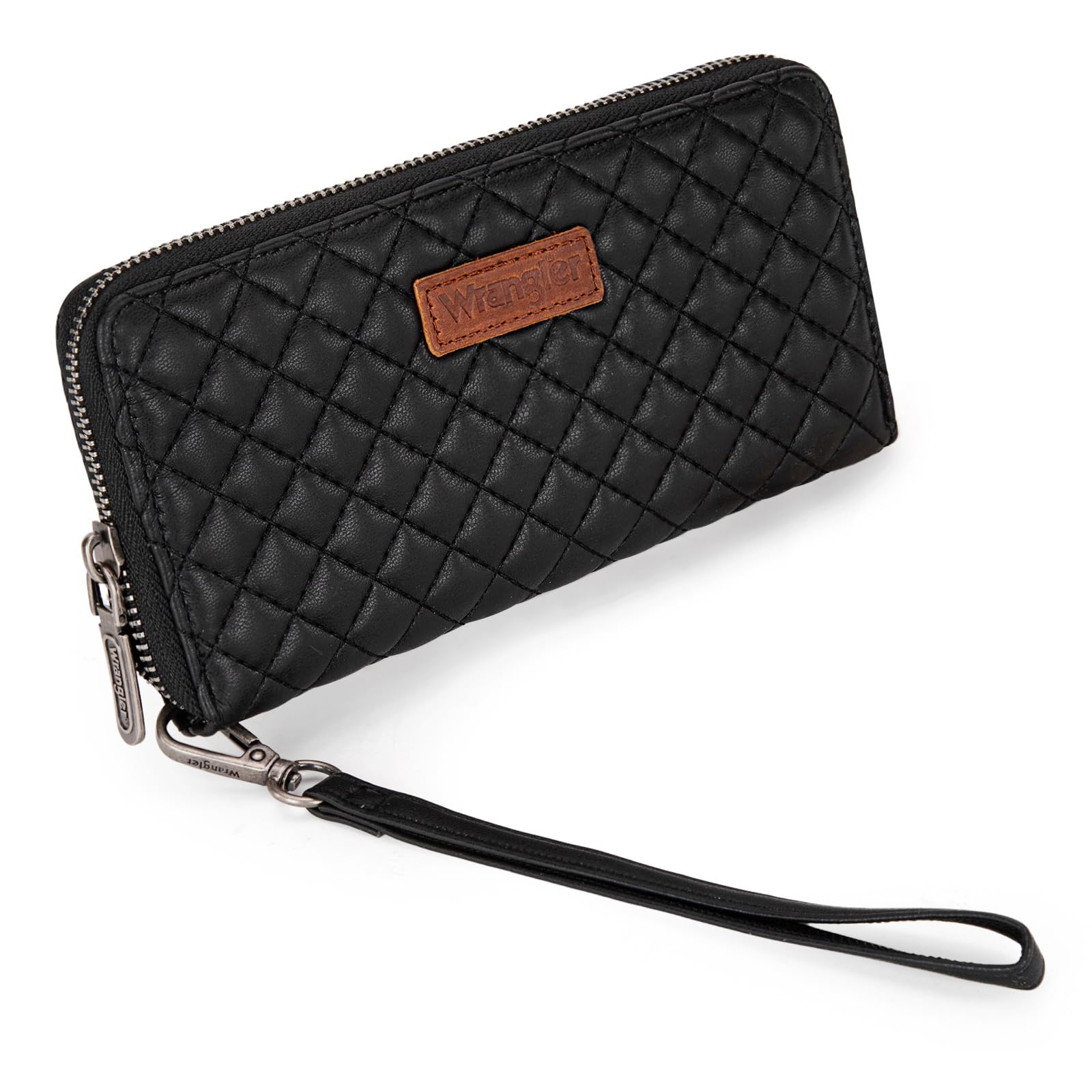 Montana West X Wrangler Black Quilted Wallet Women Large Phone Wallet for Ladies Female with a Detachable Wristlet & Rfid Lining