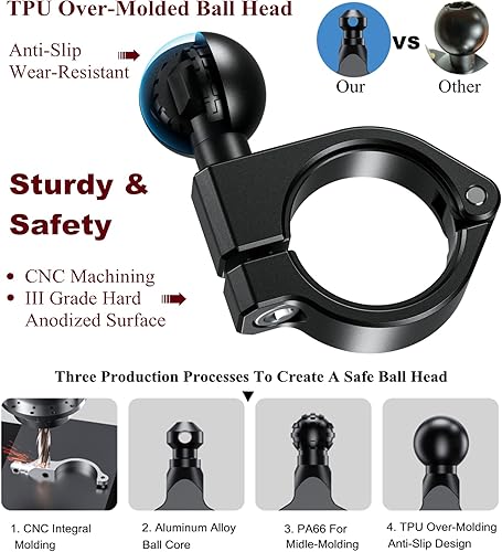 Miniatura 3 de BRCOVAN 2 unidades, soporte de bola de 1 pulgada, base de abrazadera de manillar de aleación de aluminio, apto para rieles redondos de 0.875