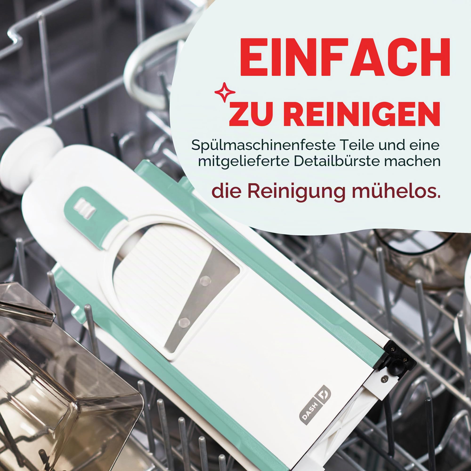 DASH Safe Slice Mandoline Slicer, Julienne + Dicer für Gemüse, Meal Prep & More mit 30+ Voreinstellungen & Dickenversteller, Presets, Aqua