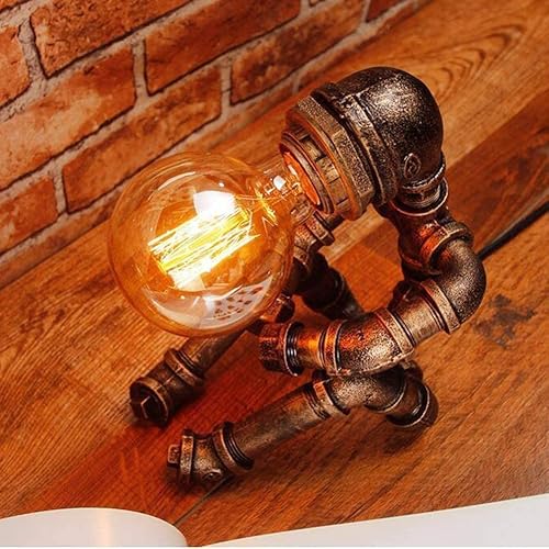 Miniatura 2 de Lámpara de mesa industrial retro vintage estilo rústico de tubo de agua de hierro lámpara de escritorio steampunk no incluye bombilla latón
