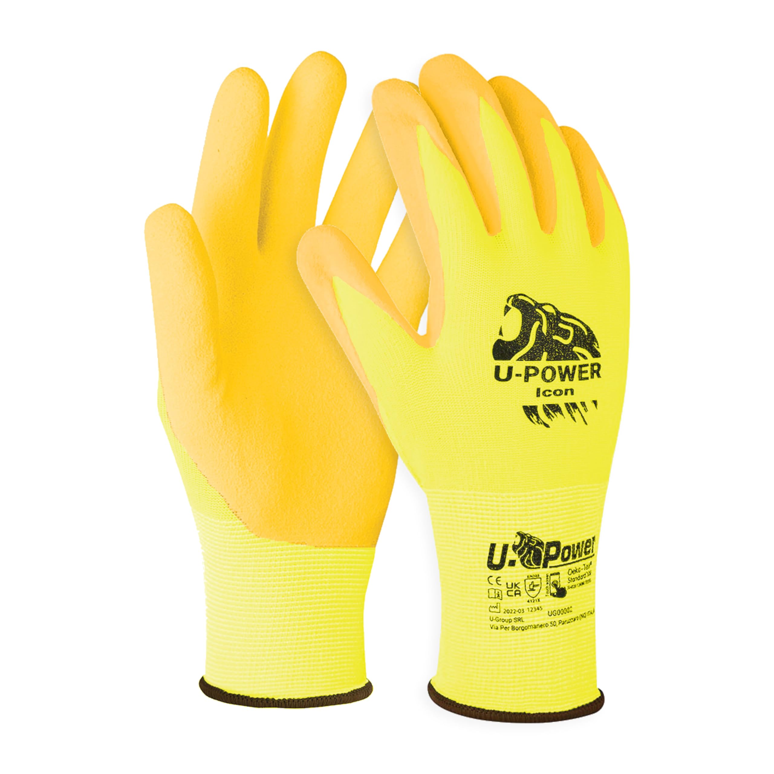 U-Power Icon Guanti Da Lavoro Antifortunistica Supporto Nylon Spandex Elasticizzato Spalmatura Nitrile Sabbiato Touchscreen Protezione Rischi Meccanici Termici Verde 10/XL 12 Pz