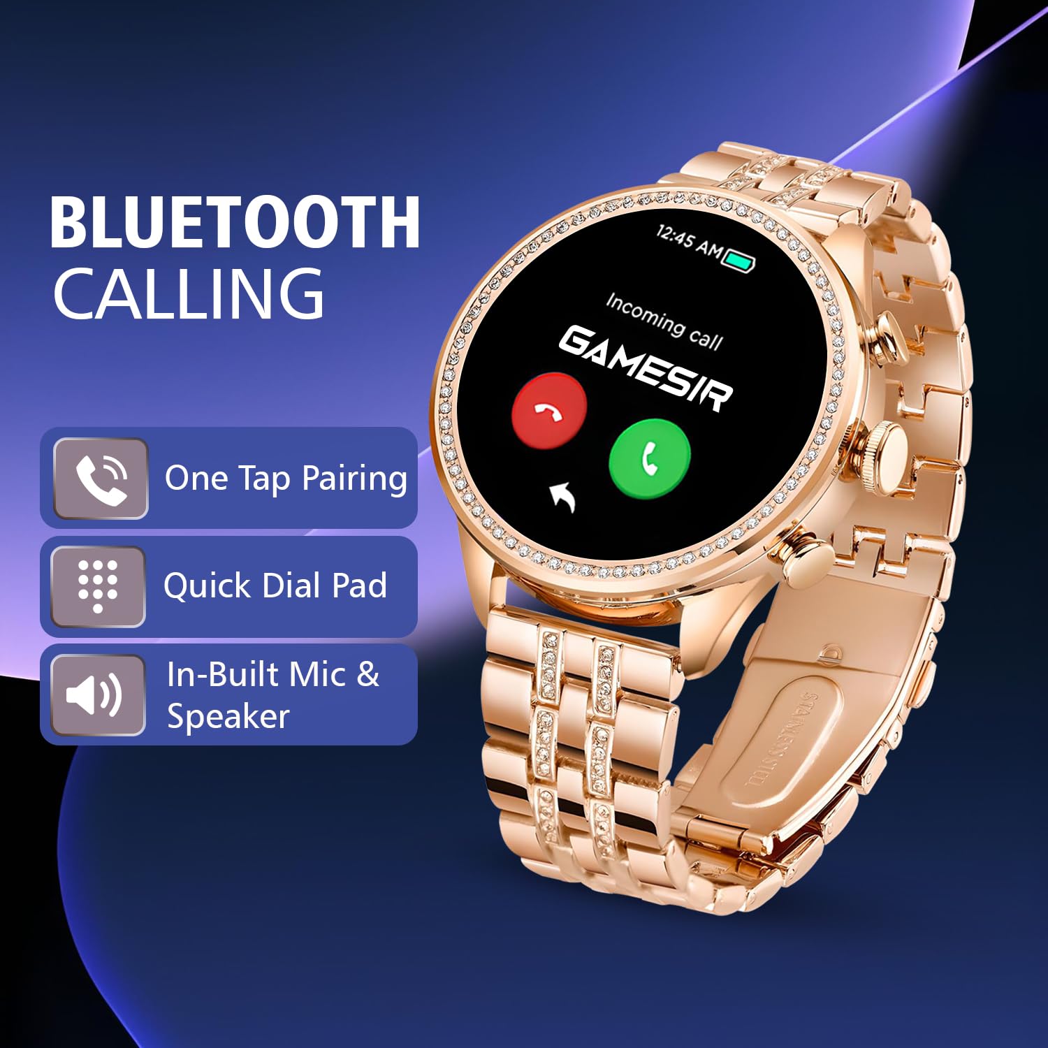 GameSir Premium Luxurious Gen 9 Smartwatch, HD Display Gold Metal Strap & Activity Tracker, Bluetooth Calling, Customizable Watch Faces, Water Resistant Smartwatch for Women & Girls(Rose Gold) 4