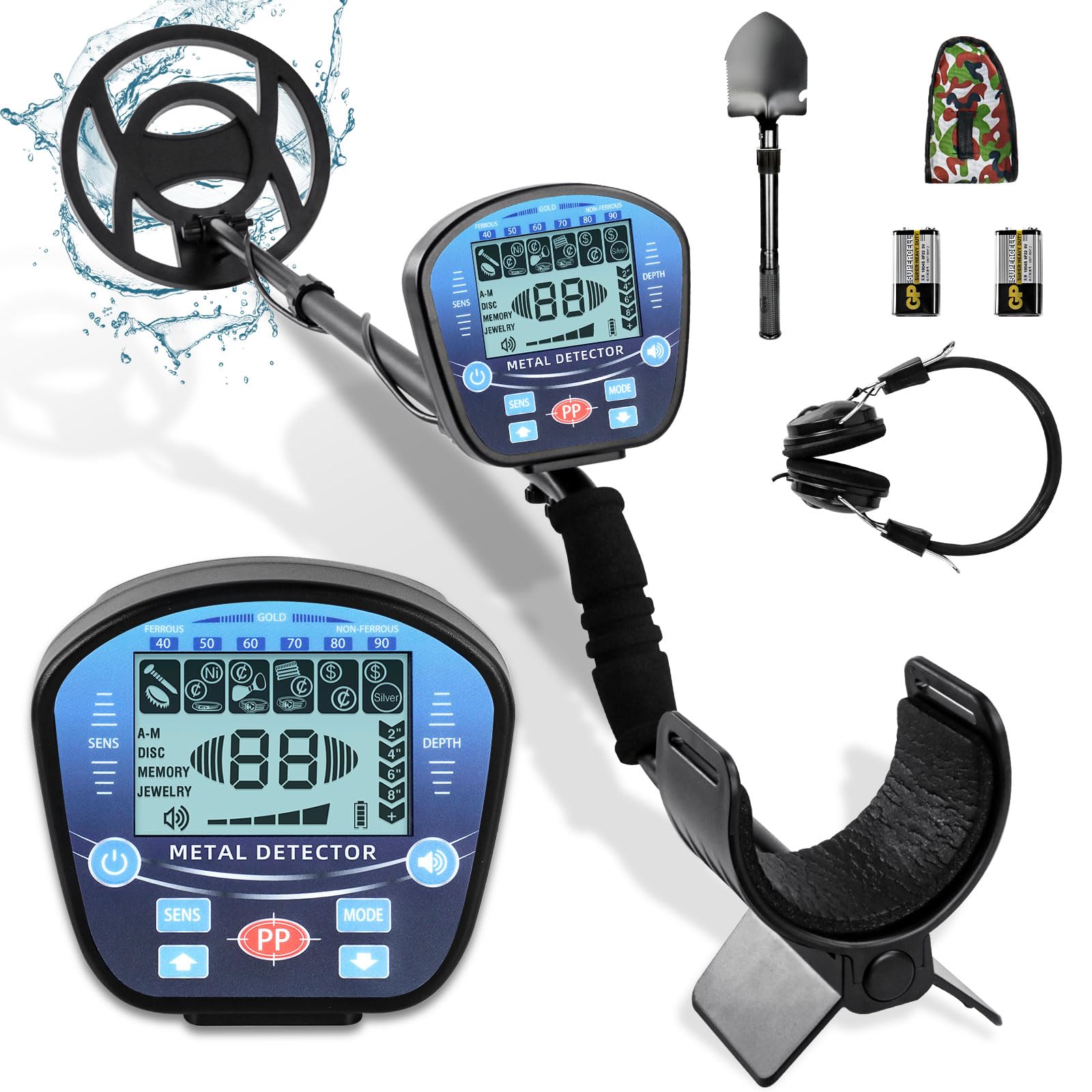 LOUVEROLA Upgraded Waterproof Metal Detector for Adults, Professional High Accuracy Gold Detector with LCD Display, 10'' Detection Depth, Advanced DSP Chip Metals Detectors, Blue, TCY00001