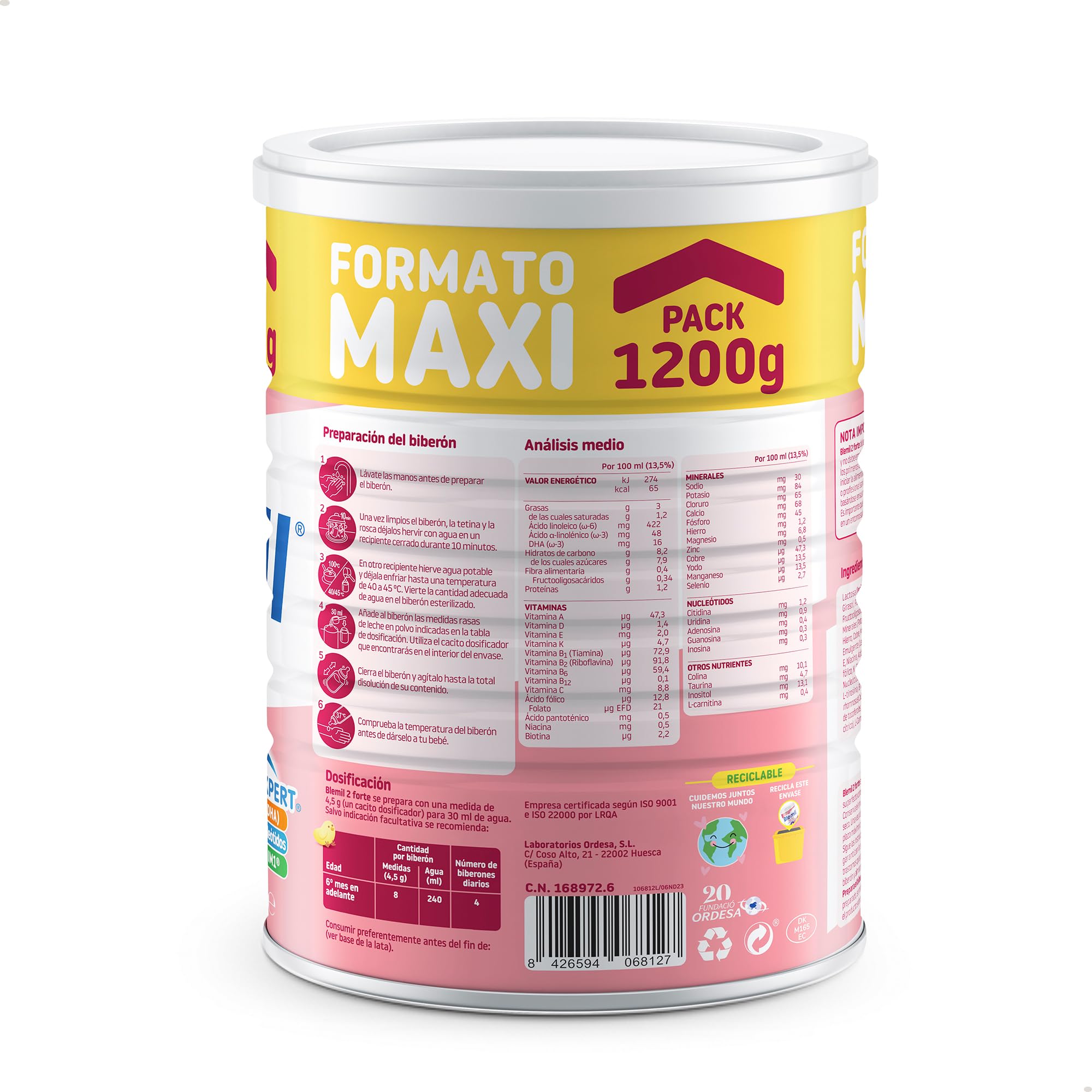 Blemil 2 Forte 3PACK | 3 Botes de 1200g | Leche de Continuación en polvo para Bebé Desde los 6 Meses - Amazon Exclusive