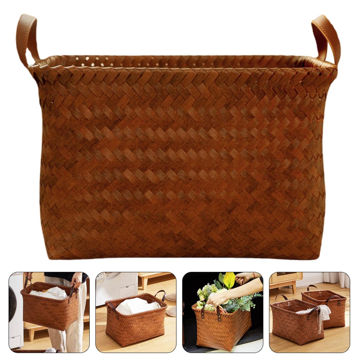 KOMBIUDA Aufbewahrungskorb 38x28x24cm mit Tragegriff aus Pp im Landhausstil Faltbarer Wäschekorb Praktische Aufbewahrungslösung für Kinderzimmer und Waschküche