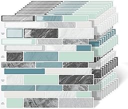 MOONFUN 10 hojas de azulejos autoadhesivos para salpicaduras de 12 x 12 pulgadas, color azul y verde para salpicaduras de cocina, baño