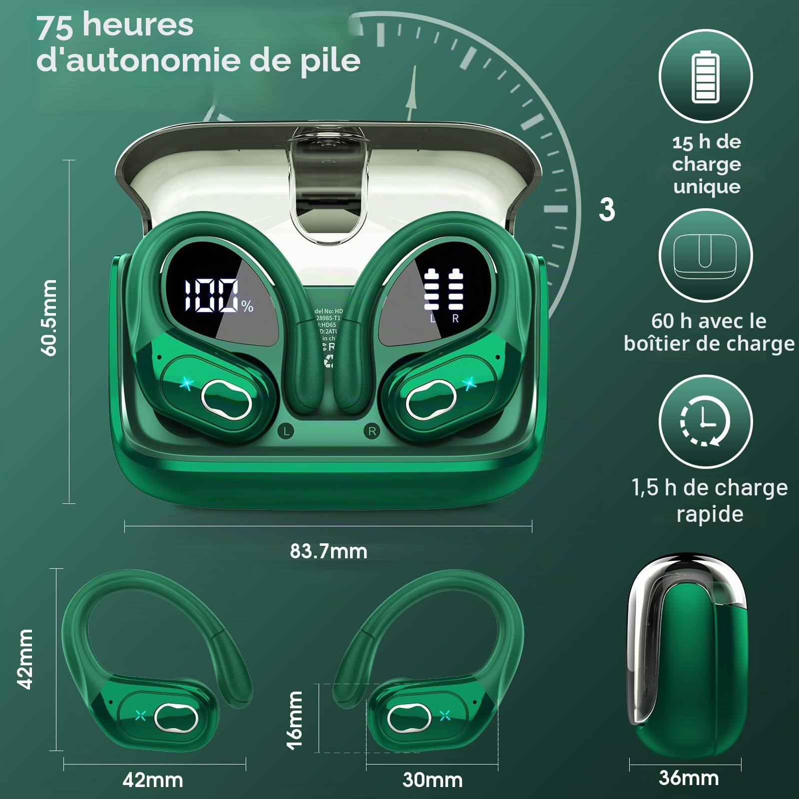 STECEi AI Traducteur Vocal Instantané, 75Hrs Écouteur Traducteur Instantané avec 164 Langues/6 Modes de Traduction, 3 en 1 Écouteur AI Traduction Vocale Instantanée pour Affaires/Études, Vert