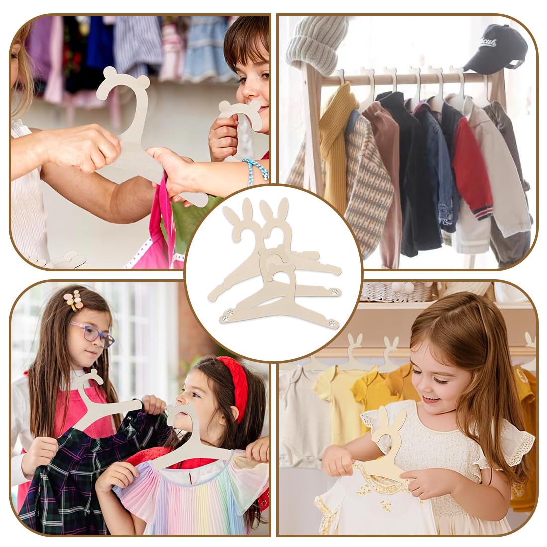 10 grucce antiscivolo in legno per neonati, decorate con orsetti e coniglietti, grucce resistenti, grucce per bambini per vestiti di neonati e bambini piccoli, regalo per neonati, 22,8 cm * 12,1 cm