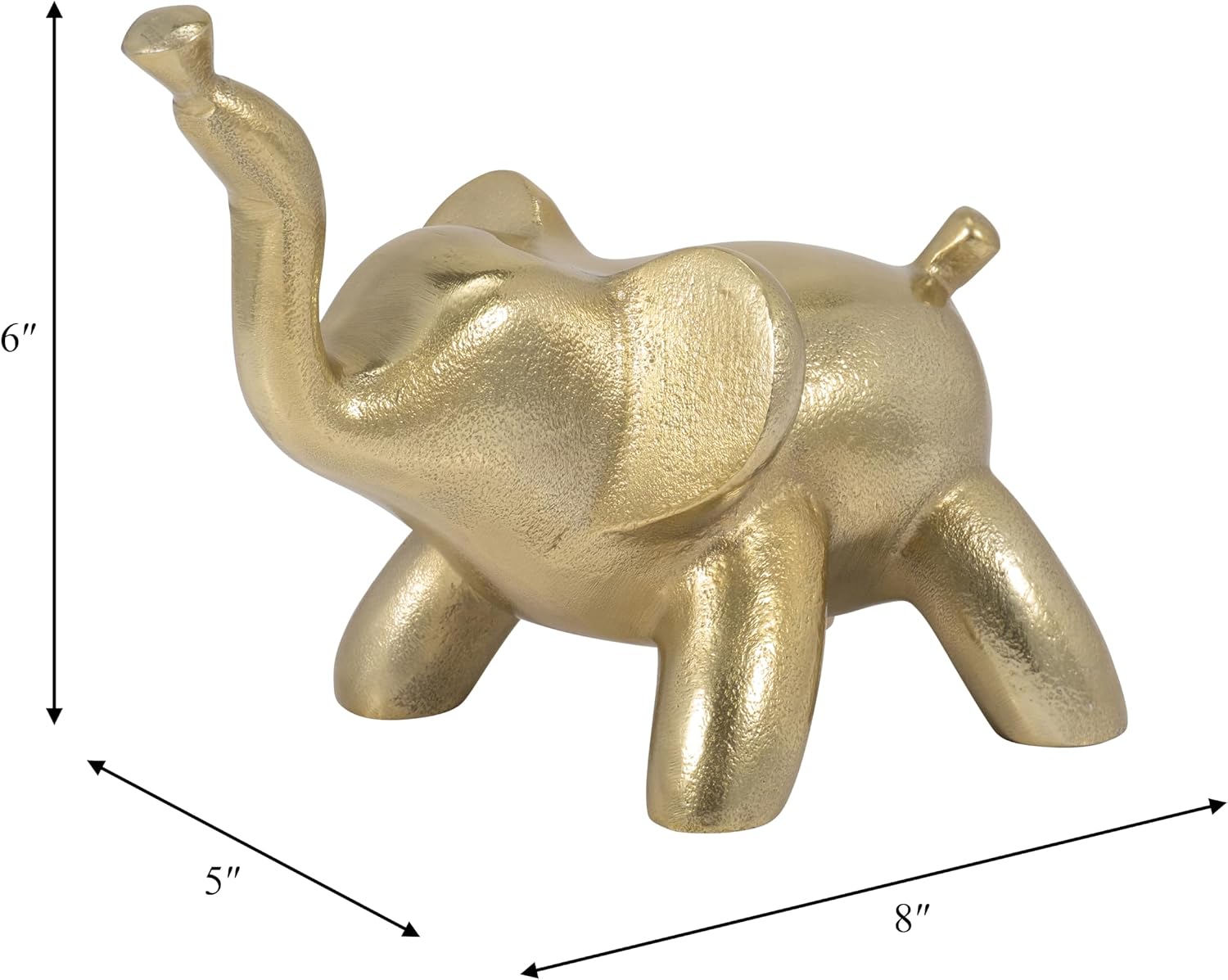 Playful Sculptural Metal Elephant Figurine Statue for Home Decor - Modern Animal Ornament for Bathroom, Office, & Living Room Accent - Decorative Object for Shelf & Coffee Table - 6", Gold & Metallic