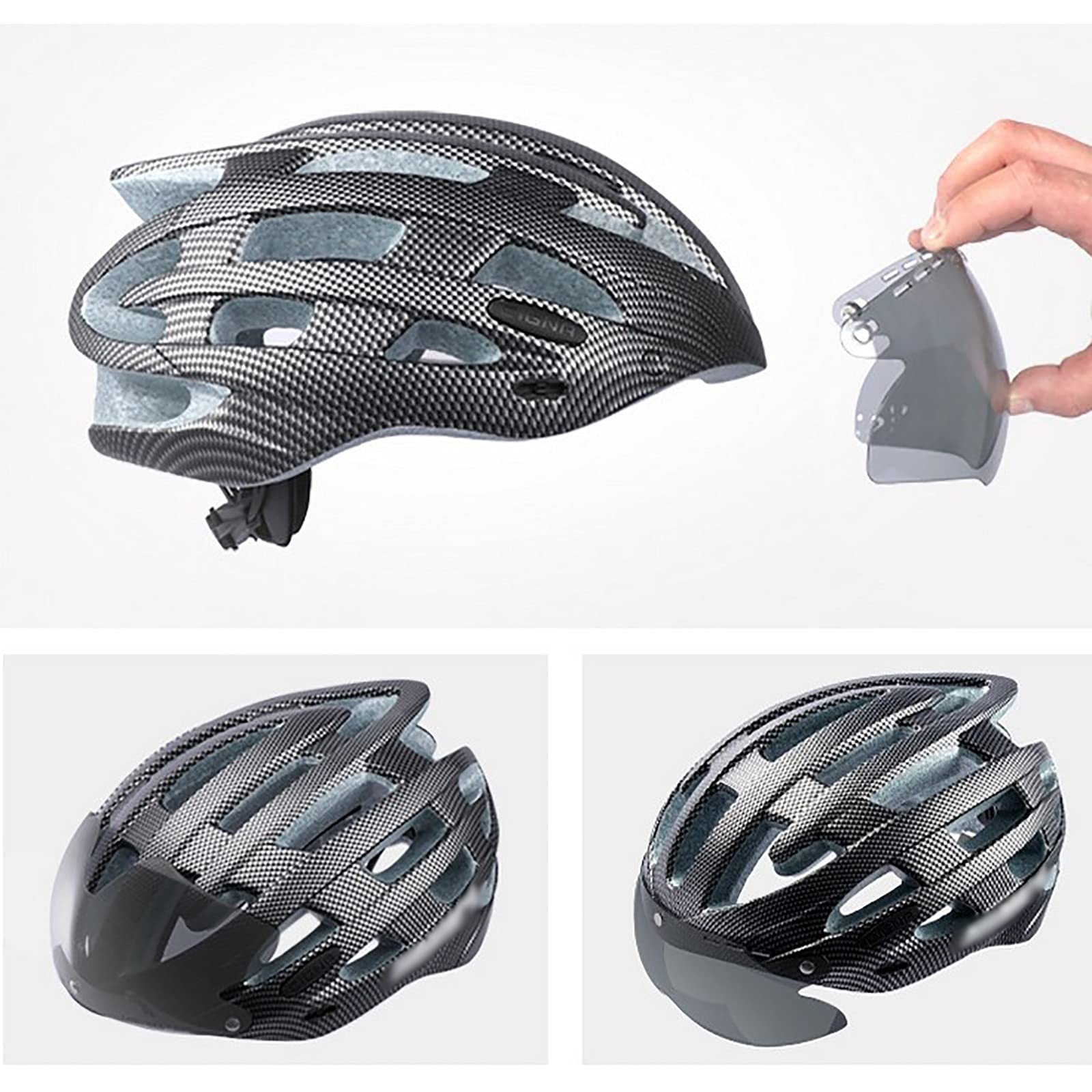 G.F. Casco Bici con Staccabile Occhiali Magnetici per Donne Uomini, Caschi Bicicletta Traspirante Regolabile 54-62 Cm (Color : Black, Size : 54-62)