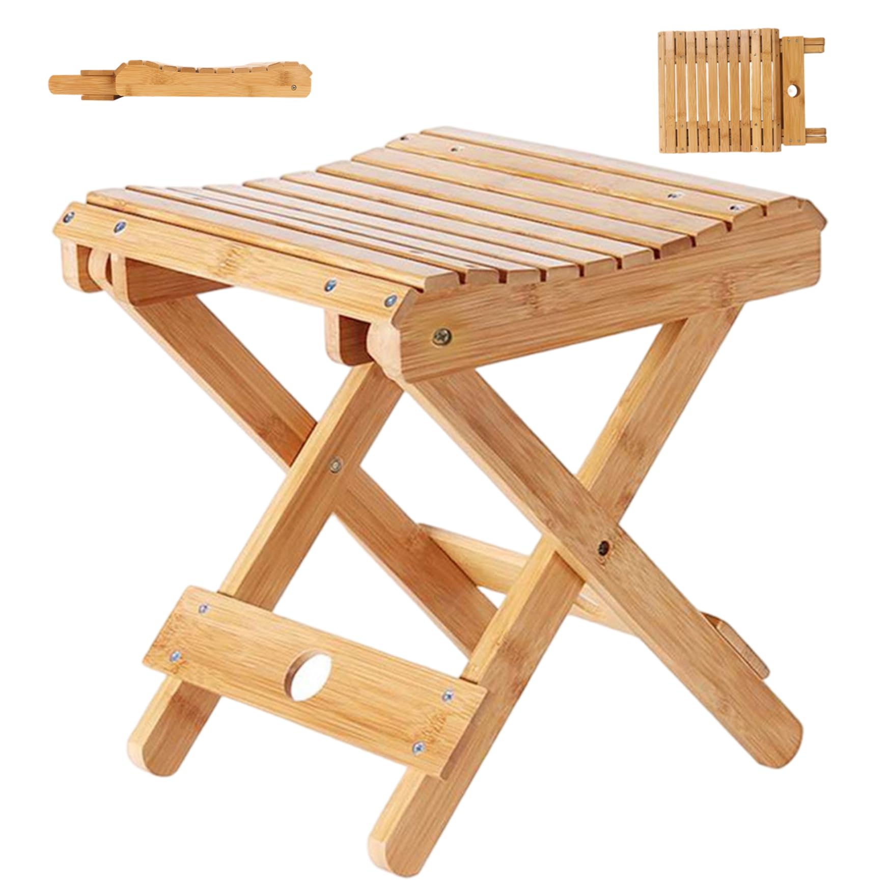 Taburete Plegable bambú de Servicio Pesado Taburete Plegable Silla portátil Banco para jardín al Aire Libre Campamento Picnic baño