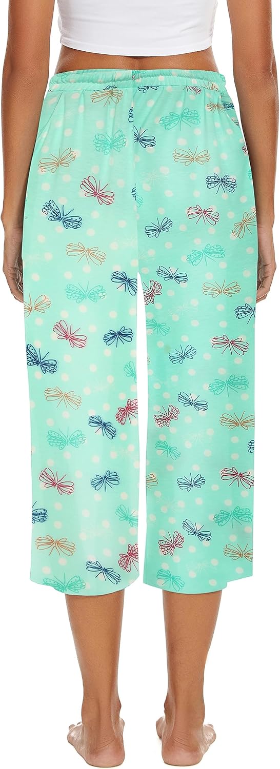 2 Pack Womens Pajama Pants Capri Sleep Lounge Pants Drawstring Pj Bottoms with Pockets - Image 3