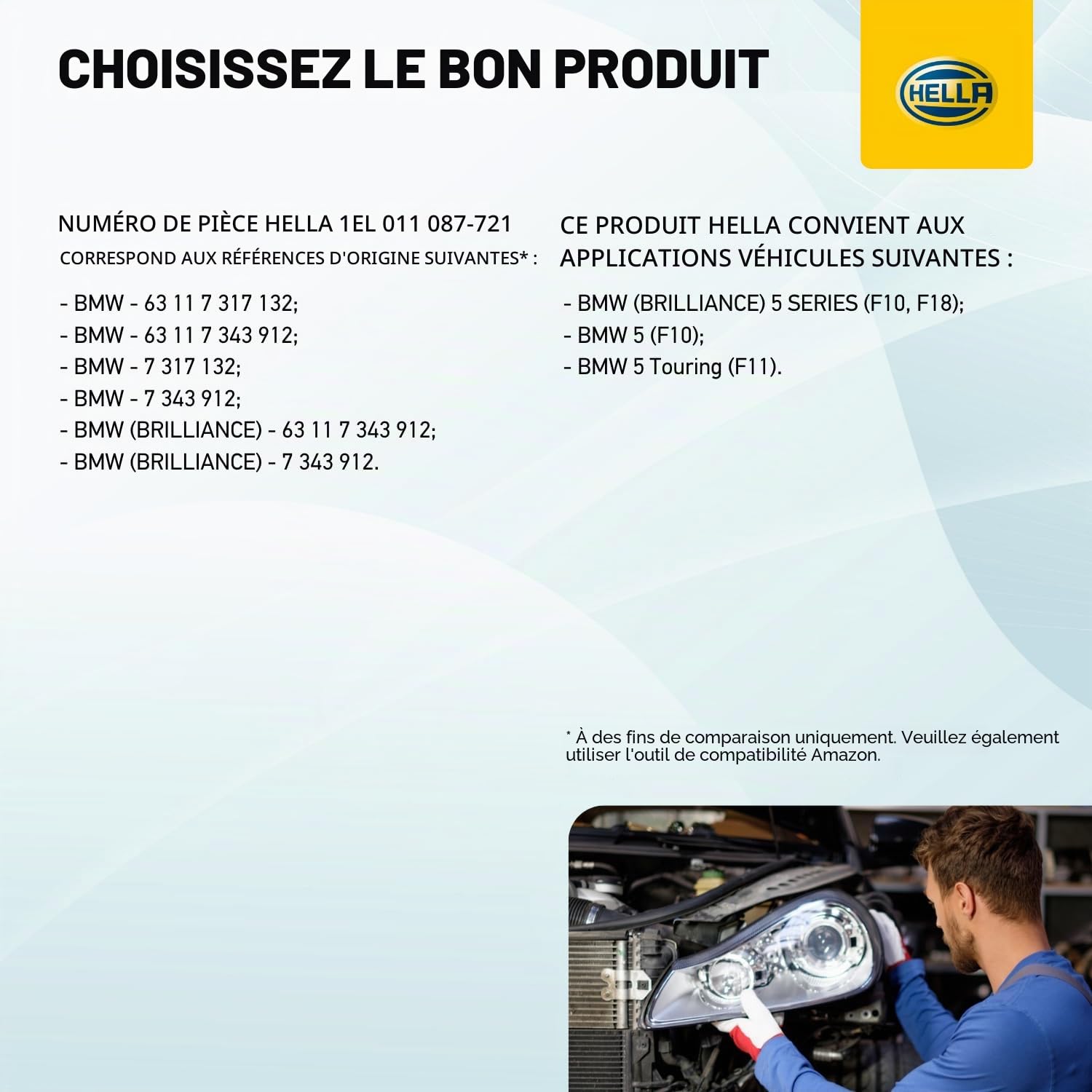 HELLA 1El 011 087-721 Led/Bi-Xenon-Projecteur Principal - Ccc/Ece - Pour Circulation À Droite - Avant Droite