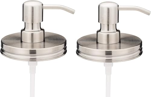 Jarmazing Products Tapas dispensadoras de jabón de acero inoxidable de boca ancha, paquete de dos unidades, para todos los tarros de conservas de